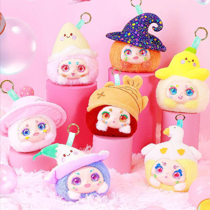 SHSKMN2- 6" Hat Bubble Plush Face Clip Blind Box- 6 units