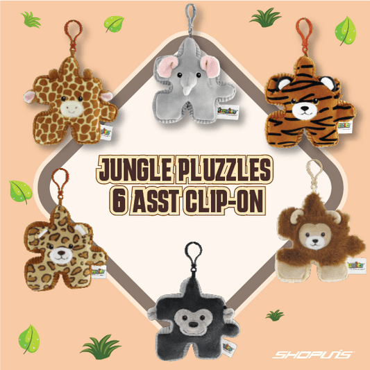 PZ268 - 4JNGAST - 4" JUNGLE PLUZZLES 6 ASST CLIP - ON - 48 pcs - ShopUNIS!