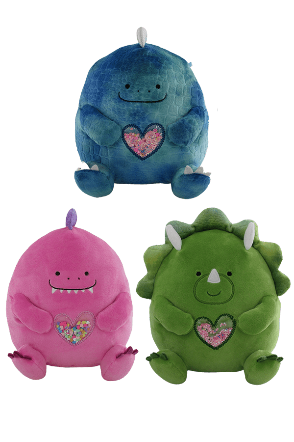 SHSDIN - 8 - 8" DINOS W/ MINI HEARTS PATCH - 12pcs - ShopUNIS!