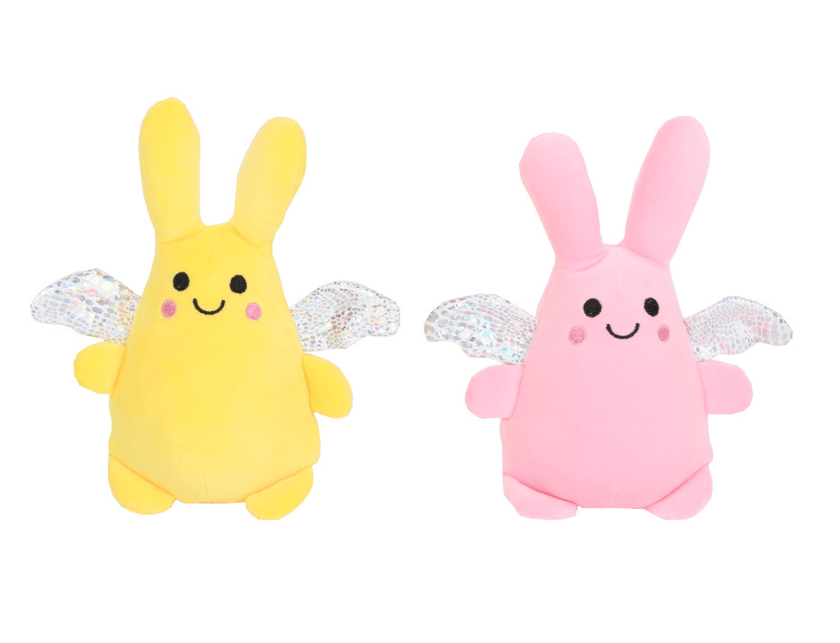 SHSFM7 - 8" Pink and Yellow Spandex Rabbit with Wings Plush,2 asst - 132 units - ShopUNIS!